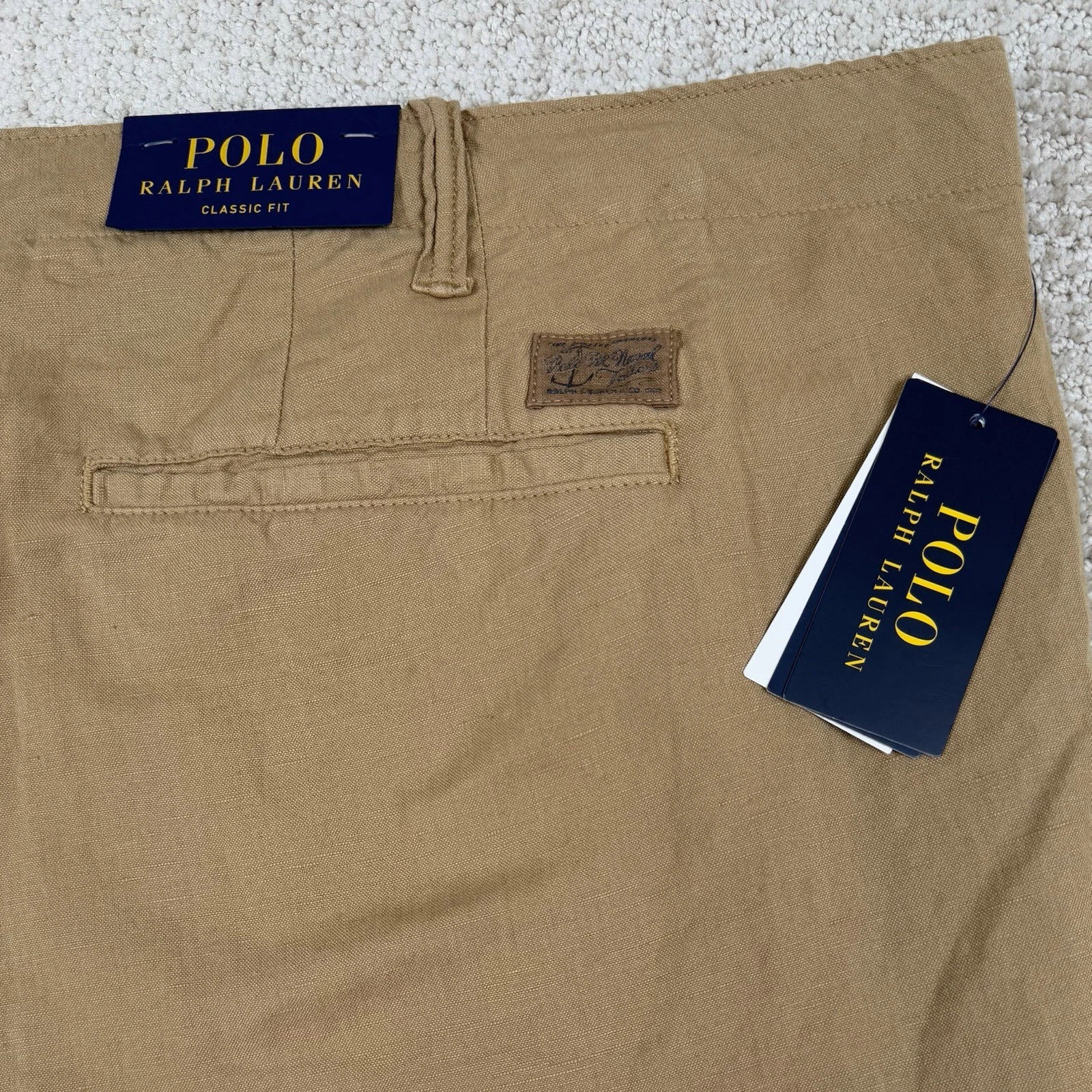NWT Polo Ralph Lauren Men's 50B Beige Classic Fit 9" Linen Blend Short