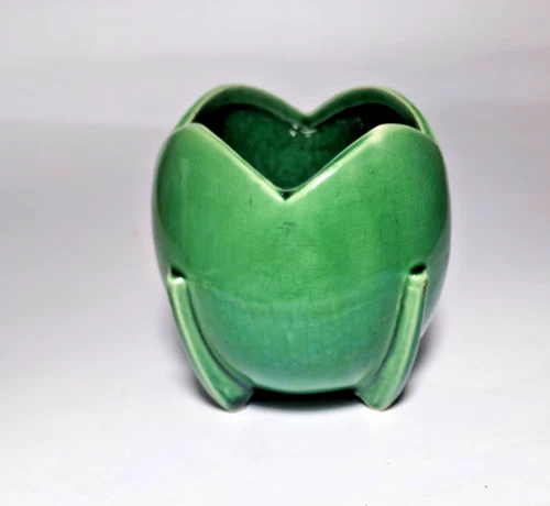 Nelson McCOY Pottery ART DECO Green VASE Vintage 1930-40s 4" Tulip Ball Planter