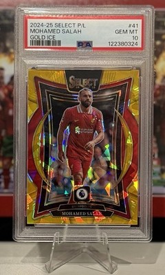 2024-25 Panini Select PL Terrace Mohamed Salah Gold Ice 10/10 #41 PSA 10 LFC