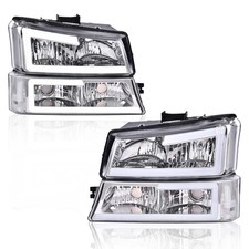 LED Headlights Chrome Housing Clear Reflector for 03-06 Avalanche 03-07 Silvera