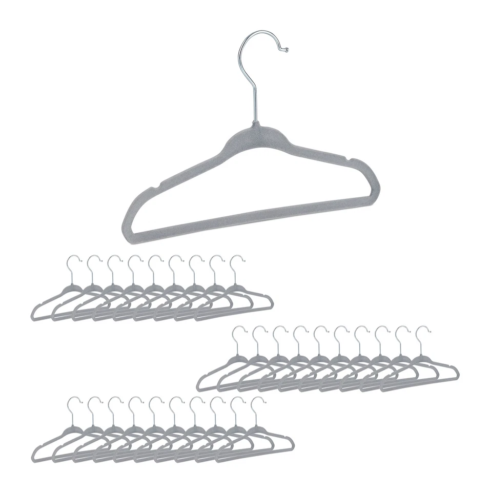 120 x Kinderkleiderbügel Samt, Babybügel Set, Kleiderbügel, Garderobenbügel grau