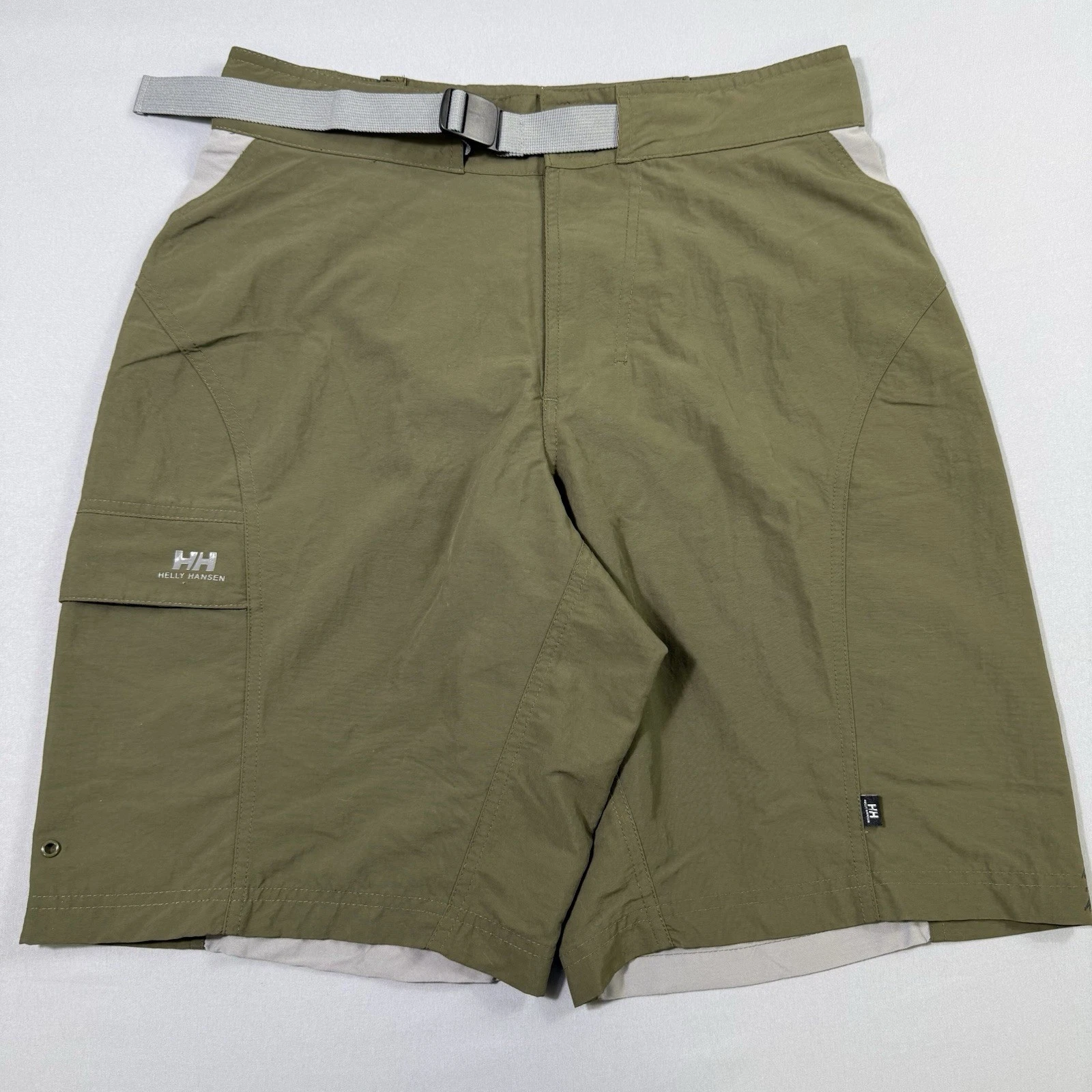 Helly Hansen Shorts Mens Medium (30) Green Hiking Outdoor Nylon Belted Stretch