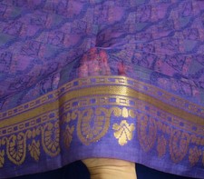 Sushila Vintage Purple Saree 100 Pure Silk Printed Zari Woven Soft Craft Fabric