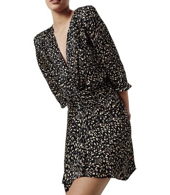 Ba&sh Erika  Abstract Twist V-Neck Mini Dress Black Beige S $395 NWOT