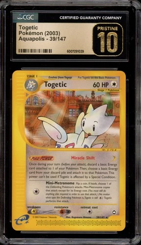 Pokemon Togetic Aquapolis NON Holo Rare #39 CGC 10 Pristine