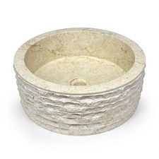 Lavabo da appoggio in marmo bianco naturale per bagno lavandino rotondo pietra