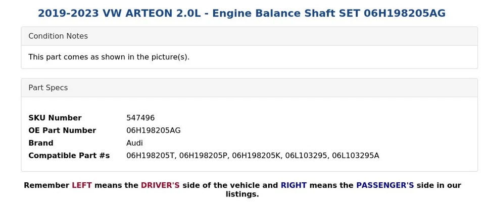 2019-2023 VW ARTEON 2.0L - Engine Balance Shaft SET 06H198205AG - Image 4 of 4