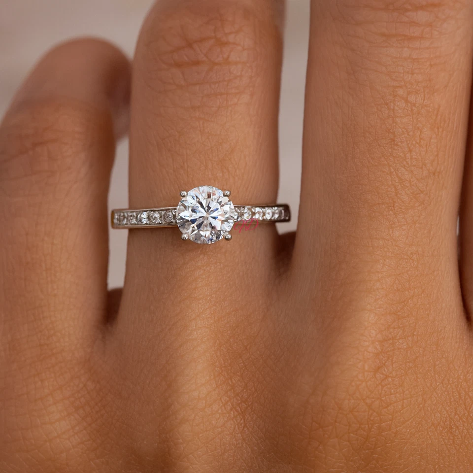 Diamond Ring Lab Grown Round Cut 1.24 Carat IGI Certified 14k White Gold Size 7 - Image 2 of 4