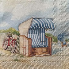 2 x cocktail paper napkins for decoupage On the beach seaside chair bicycle sand