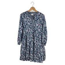 J. Crew Tiered Floral Cotton Dress S Blue Long Sleeve Knee Length
