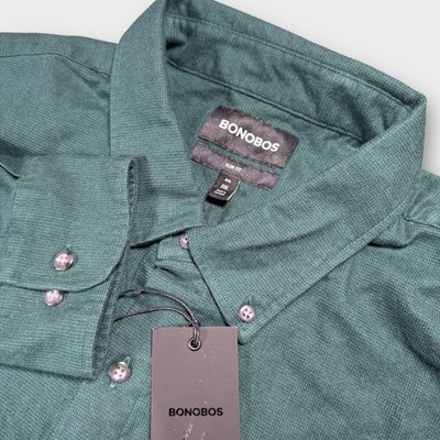 Bonobos Men s XXL Slim Fit Green Dobby Houndstooth LS Button-Down Shirt NWT