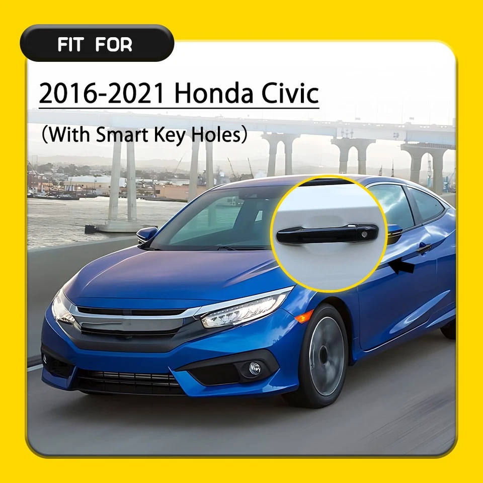 Cubierta de manija de puerta negra brillante para Honda Civic 10th 16-21 sedán/hatchback 4-20X Foto 2 de 4