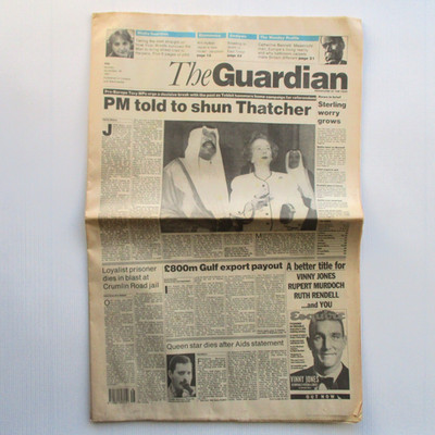 Freddie Mercury Death 'The Guardian' UK 1991 Newspaper 25.11.1991 (Queen)