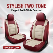 Universal 5 Seat Car Seat Covers Two-tone Wine Red White Leather Cushion