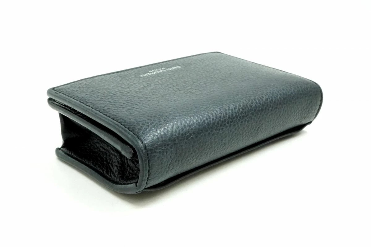 Saint Laurent Paris Business Card Holder Pass Case Logo Leather Navy *Uxv9131 thumbnail 5