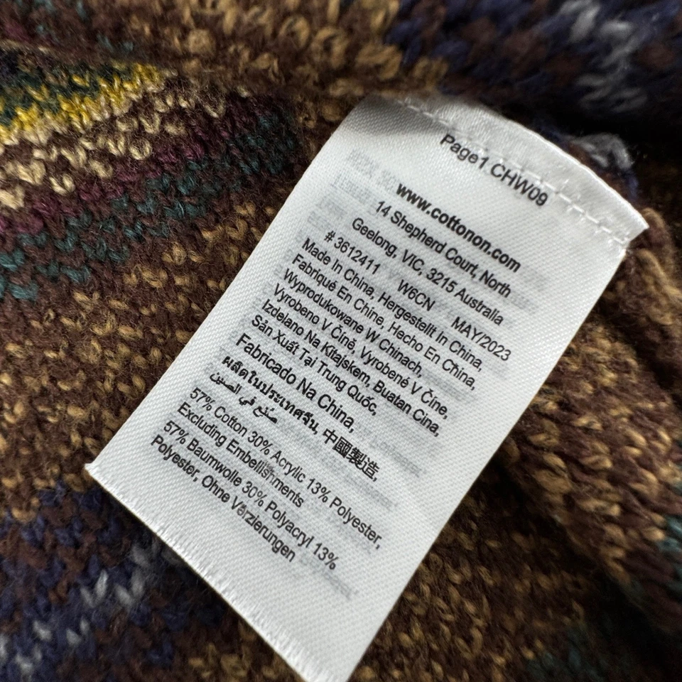 COTTON ON Men Fair Isle V Neck Sweater Vest Brown Medium - Image 4 of 4