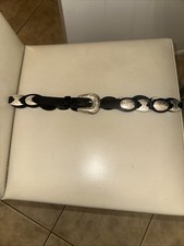 Vintage Western Concho Belt Black Leather Silver Tone Buckle  1996