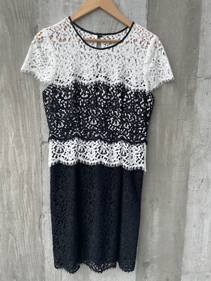 $500 NWT Milly Lace Overlay Black And White Sheath Dress Size 6