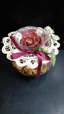 Votive Candle Holder Potpourri Bowl Lace Rose Shaped candle glass Vase Ribbon 