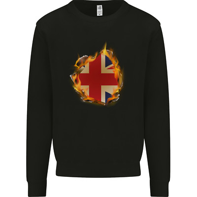 Union Jack Flagge Feuereffekt Großbritannien Kinder Sweatshirt Pullover