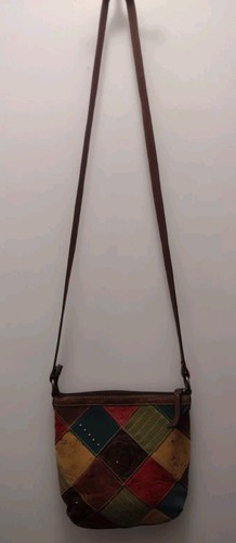 Vintage Fossil Multicolor Leather Crossbody Patchwork Suede Tooled Floral Design - Picture 3 of 10