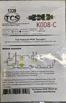 TCS 1338 K0D8-C 8-Function BEMF Decoder for N Scale Locomotives