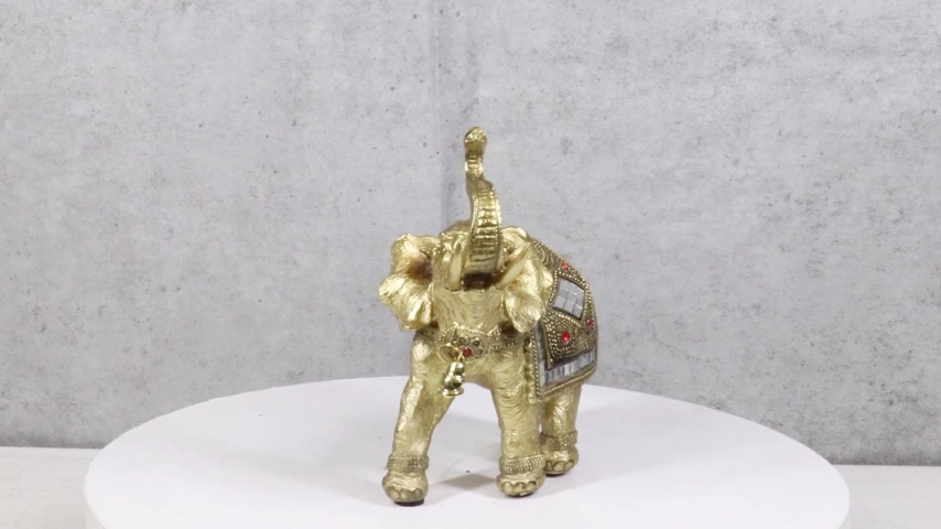 Figurine Feng Shui éléphant Doré – Résine, Socle Bois, 23x4x18 Cm