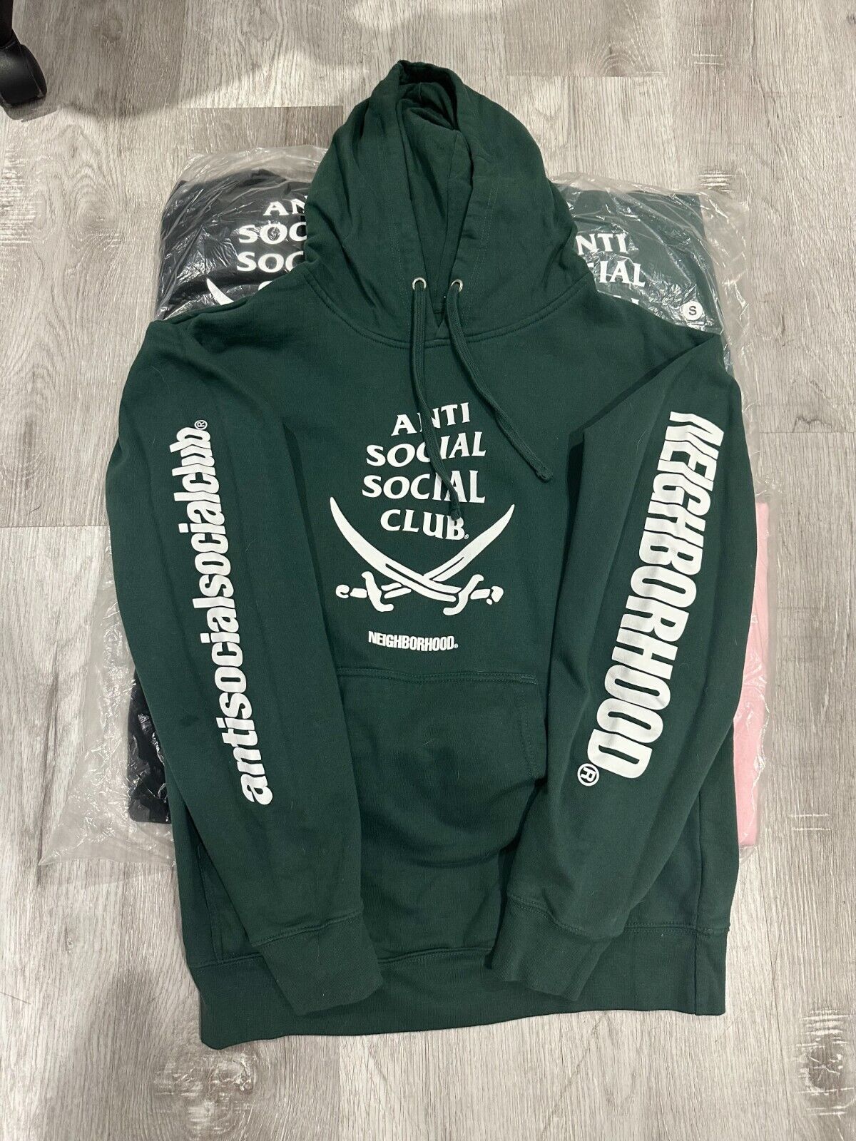 ASSC x Neighborhood Hoodie 6IX Black Green Pink S M anti social social club