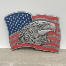Vintage American Eagle Flag Belt Buckle Patriotic Enamel and Pewter