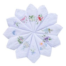 Mix Lot Womens Embroidery Floral Cotton Handkerchiefs Lace Border Wedding Han...
