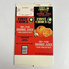 VTG FIRST CHOICE BALTIMORE MD ORANGE JUICE DRINK CARTON UNUSED FLAT 1980s
