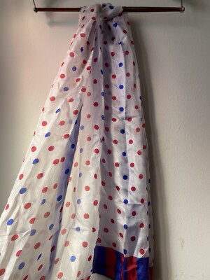 Codello 100% Silk  Long Scarf   White With Polka Dots  Yayoi Kusama Style