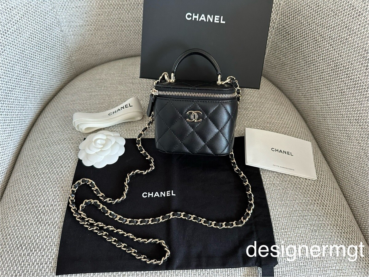 Vanity Case Chanel Mini Sling MIB 100%AUTH CHANEL Black Lambskin