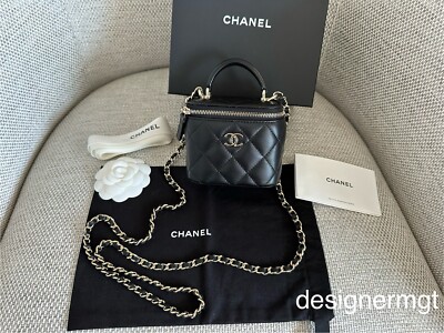 MIB 100%AUTH CHANEL Black Lambskin Mini Vanity Bag on Chain with