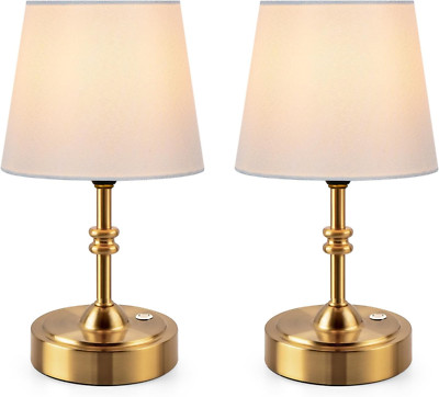 2 Pack Gold Cordless Dimmable Table Lamps, Rechargeable Touch Bedside Light