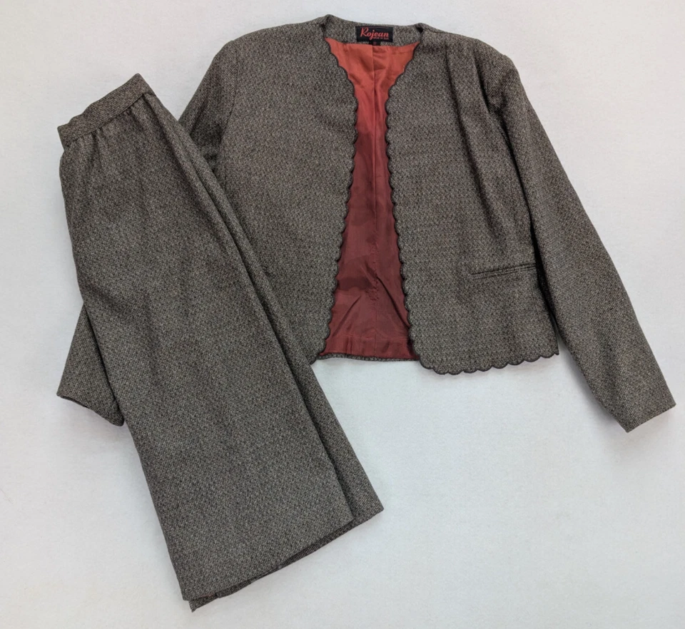 Vintage Women's Skirt Suit Size 11 Brown Wool Blend Rojean Scallop Edge - Image 2 of 4