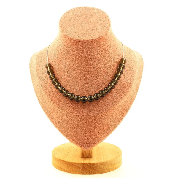 Halskette 20 Rauchquarz Perlen 8 Mm Edelstahlkette Damen Halskette, H-image