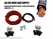 # 4 GAUGE RELOCATION HD Battery TOP POST Terminal Cable Kit 12'R/3'B 4AWG  U.S.A