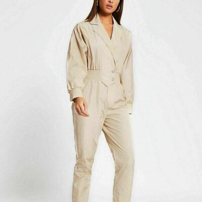 River Island Beige Desert Luxe Shirred Waist Boiler Jumpsuit Size