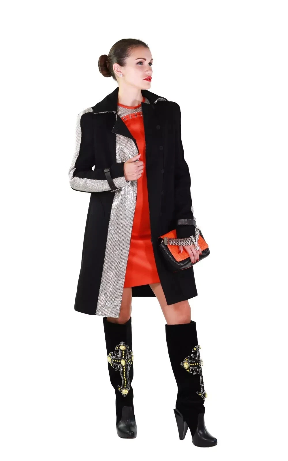 Abito A I 2012 Look #26 Nuovo Versace Arancione Catena Maglia Pannello Taglia 38 2