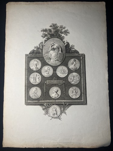 ANTIQUE BOOKPLATE ENGRAVING 1795 Stuart Family Coins R BOWYER W THOMPSON 18x13”