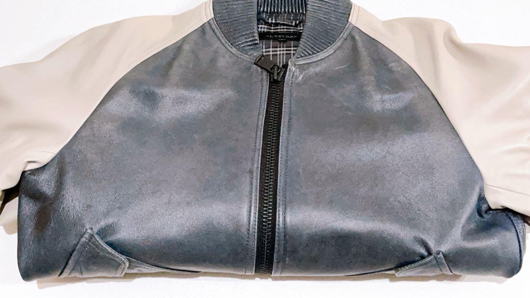 Burberry Black Label Leather Jacket L Navy/Gray Used Soft Quality