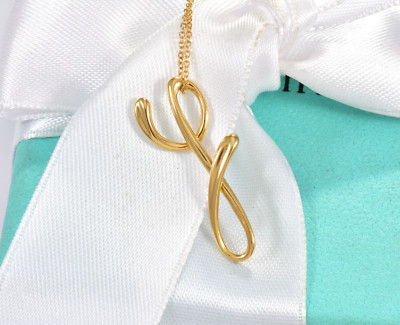 Tiffany & Co 18K Yellow Gold Elsa Peretti Letter Y Pendant 16'' Necklace in Box