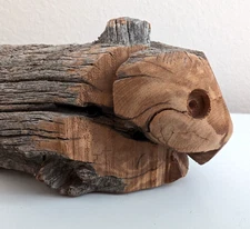 Primitive fish wood carved artisan bark abstract folk art cabin crude sculpture