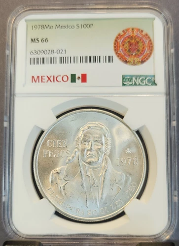 1978 MEXICO SILVER 100 PESOS S100P NGC MS 66 GREAT LUSTER BEAUTIFUL GEM BU