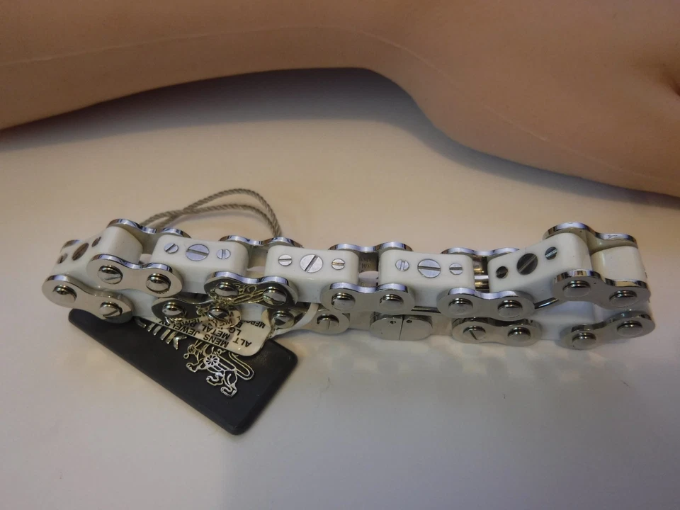 Estate Unisex Stainless Steel IceLink Bike Chain Bracelet White Ceramic Unworn - Image 4 of 4