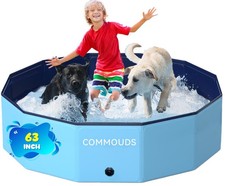 Foldable Dog Pool, Collapsible Hard Plastic Dog Kiddie Swimming Pool, Portabl...