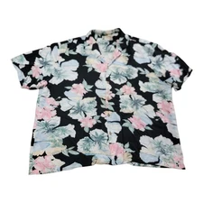 Paradise Found Men's Size 2XL Black Button Front Hawaiian Palms Floral Shirt