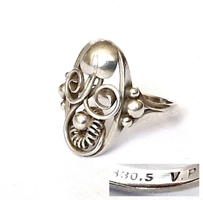 Bague Argent Massif 925 - Alliance Fleurs Art Déco - Taille 57