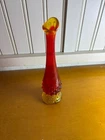 Vintage Fenton Amberina Hobnail Swung Glass Bud Vase~Red Orange